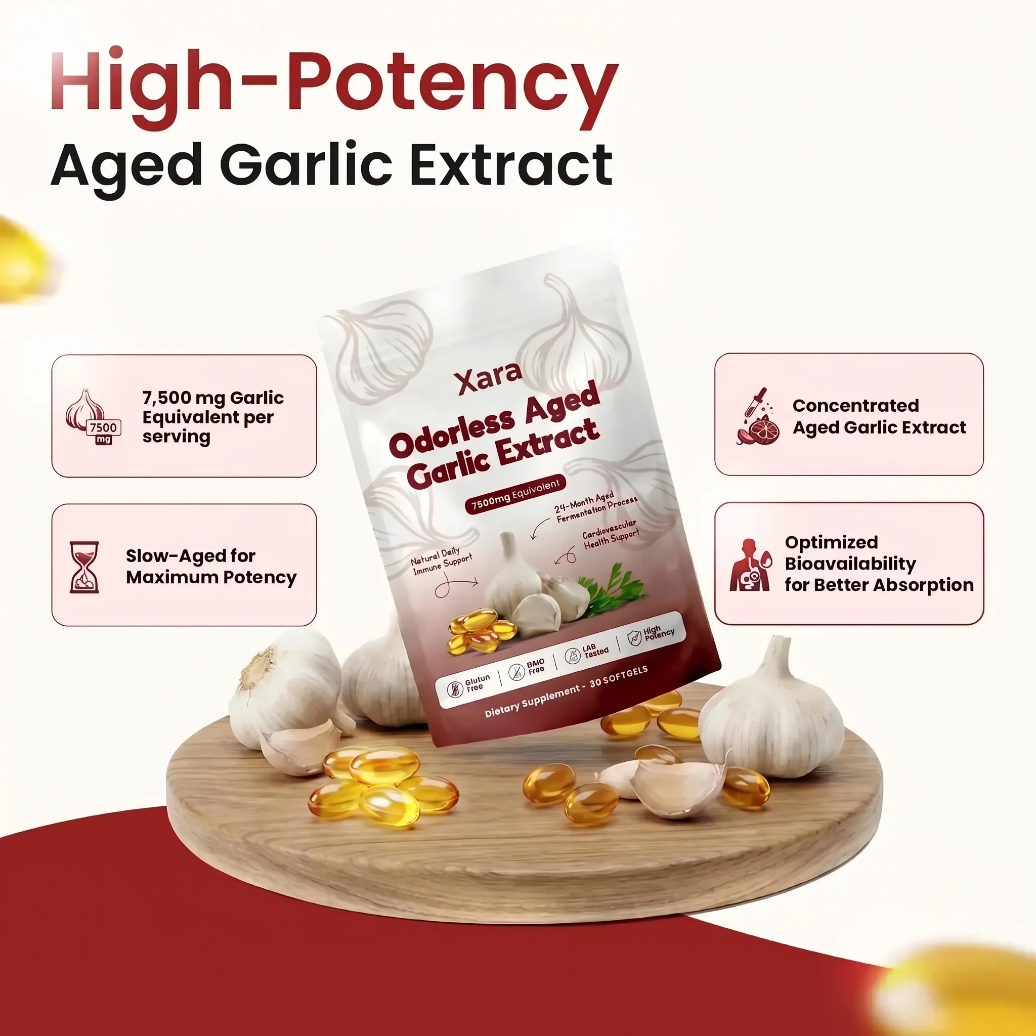 Aged Garlic Extract - 7500mg Odorless Softgels - Image 3