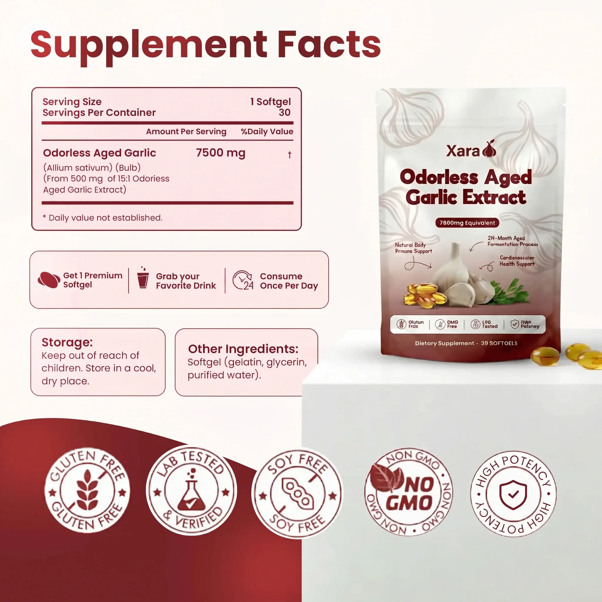 Aged Garlic Extract - 7500mg Odorless Softgels - Image 7
